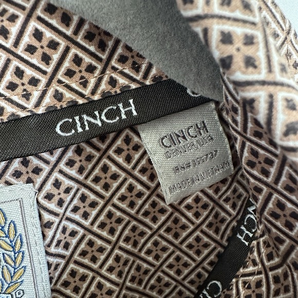 CINCH Shirt Western Men's Small Khaki Geometric Cotton Long Sleeve Button-Down - Picture 4 of 8